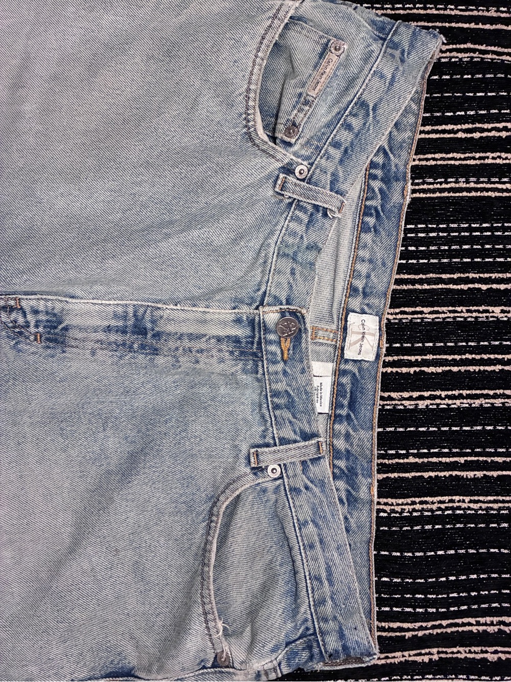 Calvin Klein Light Blue Denim Shorts with Leather Patch - Picture 8 of 8